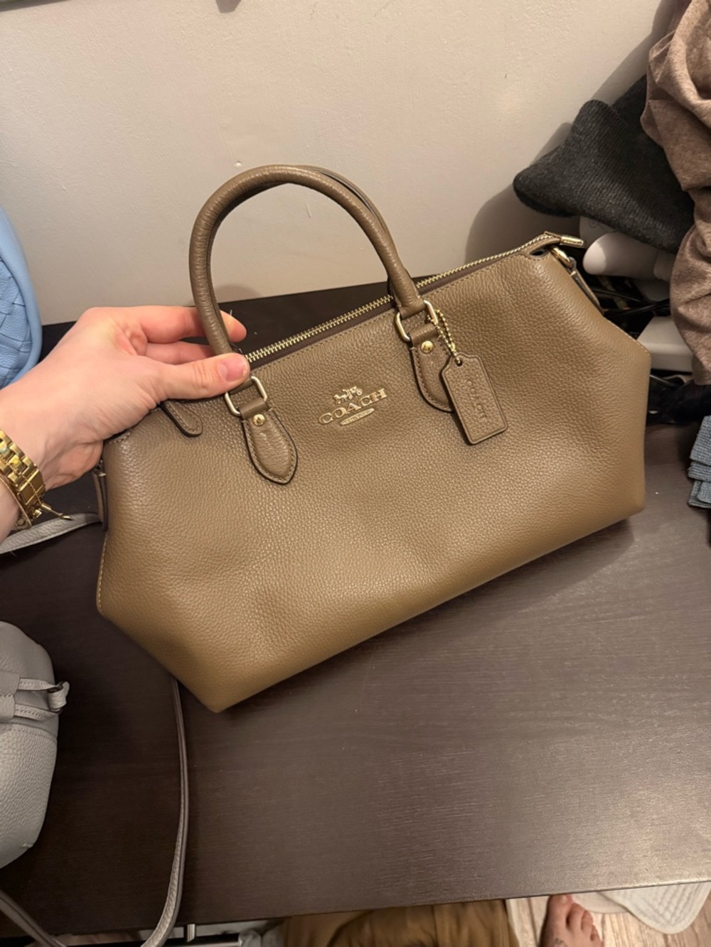 Coach brown/tan Pebbled Leather Satchel with Gold Hardware